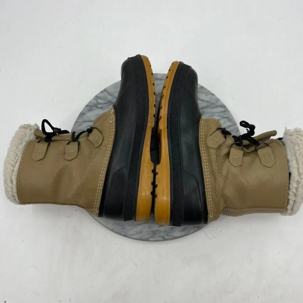 Kamik Boots Mens 8 Beige Waterproof Leather Faux Fur Snow Winter Made In Canada‎